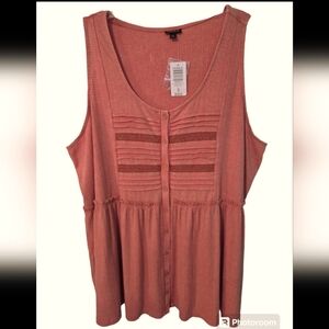 Torrid Textured Jersey Scoop Neck Button Down Babydoll; Apricot; Sleeveless Sz 4